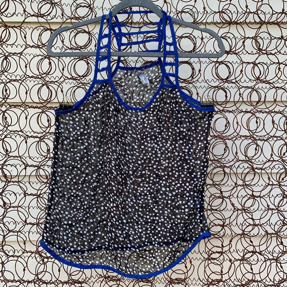 Y2K Vanity polka dot ladder strap slinky sheer tank top black white blue SMALL